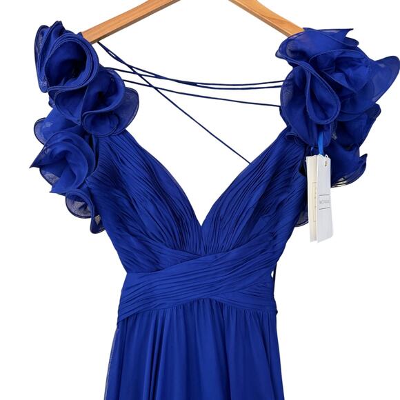 Mac Duggal 67911 Ruffle Tiered Cut Out Chiffon Gown Dress Cobalt Blue Size 0 NWT - Picture 5 of 12
